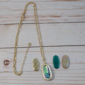 Kendra Scott Elle Locket Gold Tone with 3 Removable Changeable Stones Long
